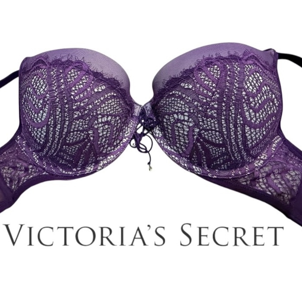 Victoria's Secret Purple Push-up Lace Bra 32D, Pre-owned